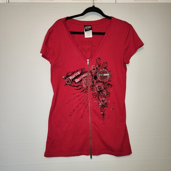 Harley-Davidson Women's Crimson Graphic Zip Tee - Picture 1 of 8
